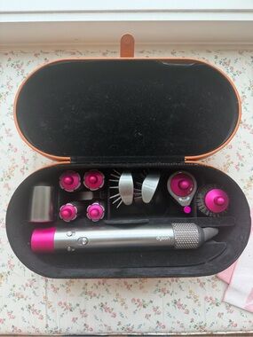Dyson styler set - Pink & Silver attachments in case